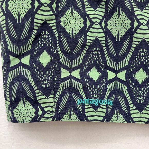 Patagonia Mens Board Shorts Nav/yGreen Aztec Surfboard Nylon Zip Pockets Size 32 - Picture 2 of 9